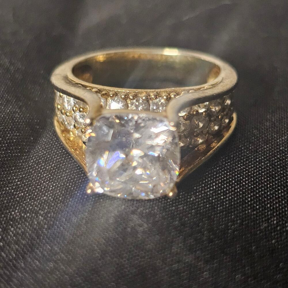 JTV Cushion Cut CZ | Gold Plated Sterling Silver Pavé Band Ring | Size 8 - Picture 3 of 10